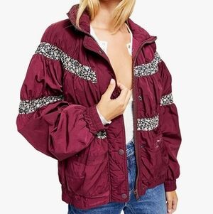 We The Free Maroon Floral Bomber Jacket
